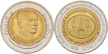 Таиланд 10 сатангов 2004 BE 2547, 200 лет со дня рождения Короля Рамы IV Y 415 биметалл 4142-546