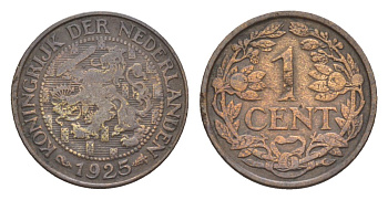 Нидерланды 1 цент 1925 Вильгельмина (1890-1948) KM 152 бронза 75-554