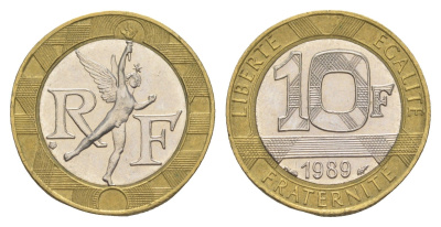 Франция 10 франков 1989 KM 964 биметалл 4543-852