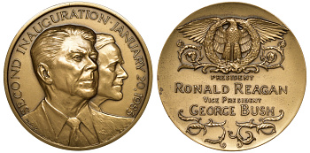 США медаль ND президент Рональд Рейган, вице президент Дж. Буш, 64,8 мм, 133,3 гр бронза UNC 4113-913
