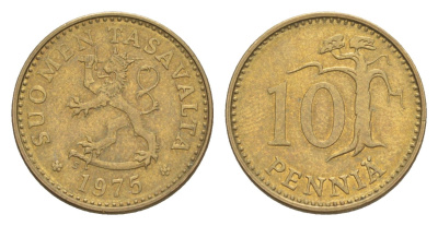 Финляндия 10 пенни 1975 KM 46 алюминиевая бронза 4647-335