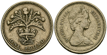 Великобритания 1 фунт 1984 Елизавета II (1952-2022) KM 934, Spink 4222 никель латунь 25-1424