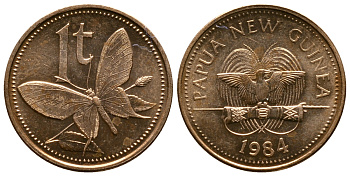 Папуа-Новая Гвинея 1 тойя 1984 бабочка KM 1 бронза UNC 4608-967
