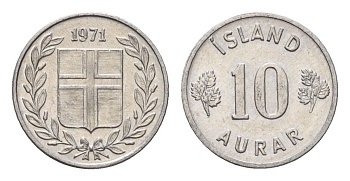 Исландия 10 эйре 1971 KM 10a алюминий UNC 4690-731