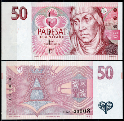Чехия 50 крон 1997 Агнесса Чешская, серия E Pick 17 c  бумага  UNC (пресс) 7196-23-3