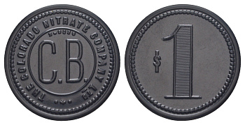 Чили, Кармен Баджо (Carmen Bajo), Посо-Альмонте шахтерский жетон с Селитряного рудника для покупки в местных магазинах, номиналом в 1 песо 1880-1920 диаметр 34,5 мм, вес 3,18 гр Espinosa 65.9 эбонит (черный) 1094-11-61