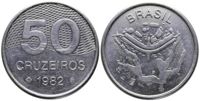 Бразилия 50 крузейро 1982 карта города Бразилиа KM 594.1 нержавеющая сталь 3336-911