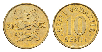 Эстония 10 сентов 2002 KM 22 латунь UNC 4627-734