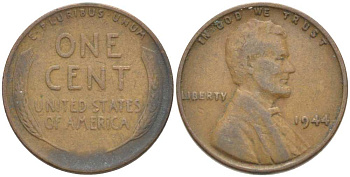 США 1 ЦЕНТ 1944 ЛИНКОЛЬН KM А132 медь цинк 218-455