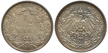 Германия 1/2 марки 1912 E, Вильгельм II (1888-1918) KM 17, J. 16 серебро UNC 413-5912