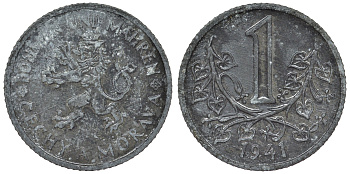 Богемия и Моравия 1 крона 1941 германский протекторат KM 4 цинк 4121-123