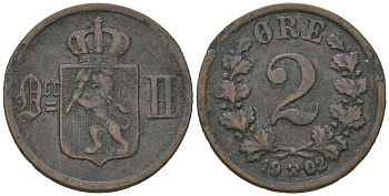 Норвегия 2 эре 1902 Оскар II (1872-1905) KM 353 бронза 4615-351