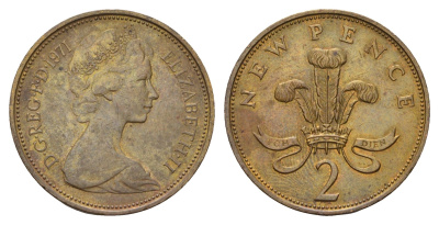 Великобритания 2 пенса 1971 Елизавета II (1952-2022) КМ 916, Spink 4235 (C1) бронза 186-526
