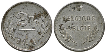 БЕЛЬГИЯ 2 ФРАНКА 1944 BELGIQUE-BELGIE KM 133 сталь плакированная цинком 177-1043