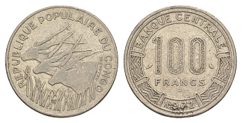 Конго 100 франков 1972 KM 1 никель 4650-245