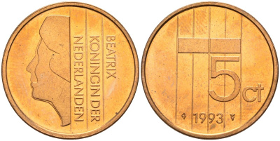 Нидерланды 5 центов 1993 Беатрикс (1980-2013) KM 202 бронза UNC 4116-252