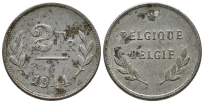 БЕЛЬГИЯ 2 ФРАНКА 1944 BELGIQUE-BELGIE KM 133 сталь плакированная цинком 177-1043