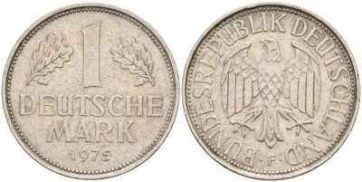 ФРГ 1 марка 1975 F KM 110, J. 385 медно-никель 4177-1135