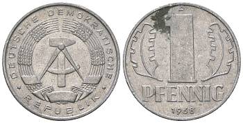 ГДР 1 пфенниг 1968 А КМ 8.1 алюминий 3458-316