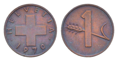 Швейцария 1 раппен 1970 KM 46 бронза UNC 4532-337