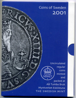 Швеция набор из 4 монет + медаль 2001 в оригинальном картонном буклете, Карл XVI Густав (1973- ) KM MS 107 UNC 4-4-1-38