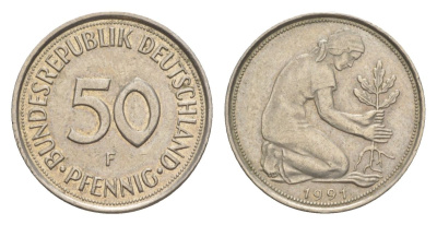 Германия 50 пфеннигов 1991 F KM 109, J. 384 медно-никель 4627-768