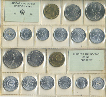 Венгрия набор из 9 монет (2, 5, 10, 20 и 50 филлеров; 1, 2, 5 и 10 форинтов) 1982 в оригинальной банковской упаковке KM 546, 549, 572, 573, 575, 591, 594 и 595 BU 8-2-06-19