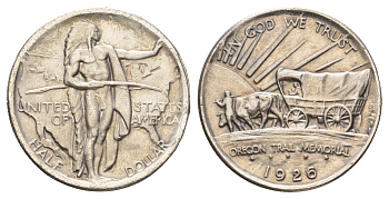 США 1/2 доллара (50 центов) 1926 Мемориал Орегонская Тропа KM 159 серебро 00-812-53