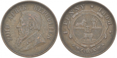 Южно-Африканская Республика, Трансвааль 1 пенни 1898 Пауль Крюгер KM 2 медь 180-922