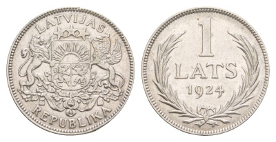 Латвия 1 лат 1924 год-тип KM 7 серебро 4658-1255