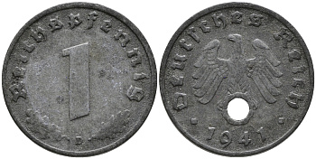 ГЕРМАНИЯ 1 РЕЙХСПФЕННИГ 1941 D KM 97, J.369 цинк 96-667