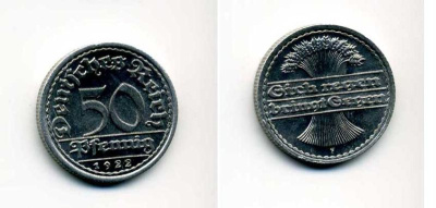 ГЕРМАНИЯ 50 ПФЕННИГОВ 1922 F алюминий 29-316