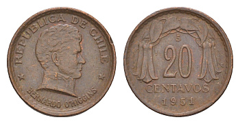 Чили 20 сентаво 1951 KM 177 медь 4655-918