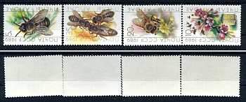 СССР набор из 4 марок (5, 10, 20 и 35 копеек) 1989 Пчеловодство - трутень, рабочие пчелы, рабочая пчела, матка и рабочие пчелы Загорский 6002, 6003, 6004 и 6005    марка с оригинальным клеем, без следов наклейки (чистая) 8707-5-1-2