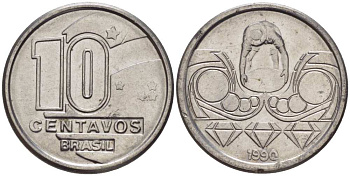 Бразилия 10 сентаво 1989 золотодобыча KM 613 нержавеющая сталь 116-1258