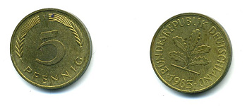 ФРГ 5 ПФЕННИГОВ 1983 J KM 107, J. 382 сталь плакированная латунью 46-2256