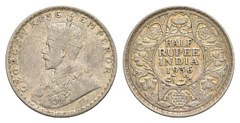 Британская Индия 1/2 рупии 1936 Георг V (1910-1936) KM 522 серебро 1517-822