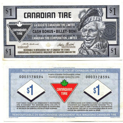 КАНАДА TIRE MONEY 1 ДОЛЛАР ND CASH BONUS BILLET BONI бумага 7146-32-1-1