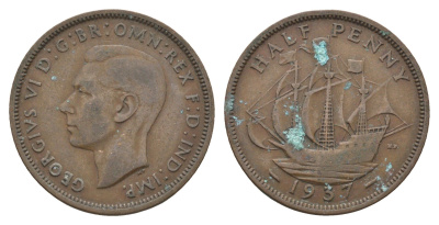 Великобритания 1/2 пенни 1937 Георг VI (1936-1952) KM 844, Spink 4115 бронза 4662-1044