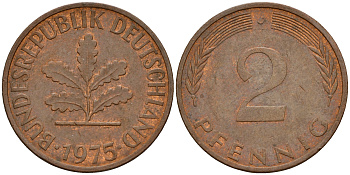 ФРГ 2 пфеннига 1975 J J.381a, KM 106a сталь плакированная медью    4598-827