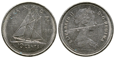 Канада 10 центов 1983 Елизавета II (1953- ), парусник KM 77.2 никель 35-131