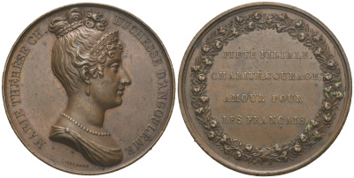 Франция медаль 1850-ые в память герцогини Ангулемской Марии Терезы Шарлотты, медальер Р. Гайрар, 38,38 гр., 40,5 мм  бронза    00-804-54