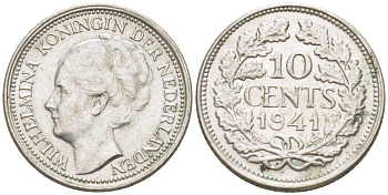 Нидерланды 10 центов 1941 Вильгельмина I (1890-1948) КМ 163 серебро 4181-1234