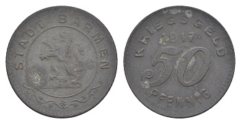 Бармен 50 пфеннигов 1917 Funck 30.2, Men05 1453.2, Men18 1851.2 цинк 3459-544