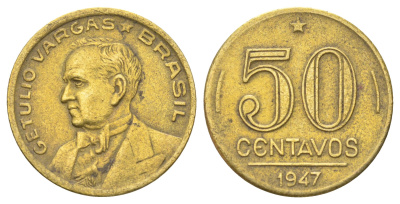 Бразилия 50 сентаво 1947 KM 557a алюминиевая бронза 4668-1057