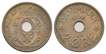 Дания 2 эре 1937 N, Кристиан X (1912-1947) KM 827 бронза 4701-849
