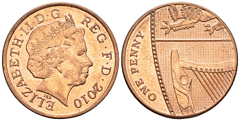 Великобритания 1 пенни 2010 Елизавета II (1952-2022) KM 1107, Spink B6 сталь плакированная медью 4609-728