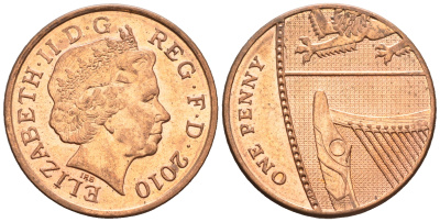 Великобритания 1 пенни 2010 Елизавета II (1952-2022) KM 1107, Spink B6 сталь плакированная медью 4609-728
