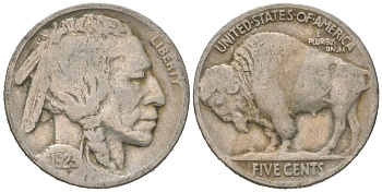 США 5 центов 1923 индеец, бизон KM 134 медно-никель 4614-1052