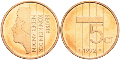 Нидерланды 5 центов 1992 Беатрикс (1980-2013) KM 202 бронза UNC 4116-251